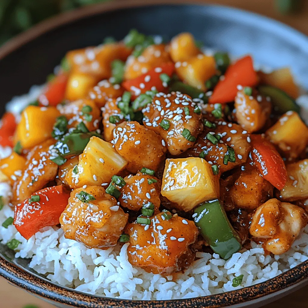 Tropical Sweet and Sour Chicken is more than just a meal; it’s an experience filled with the essence of tropical life. The dish features tender chicken pieces coated in a crispy outer layer, mingled with a luscious sweet and sour sauce that perfectly balances sweetness and acidity. The addition of colorful bell peppers, crunchy onions, and juicy pineapple chunks elevates the dish to new heights, making it not just a feast for the stomach but also a treat for the eyes.