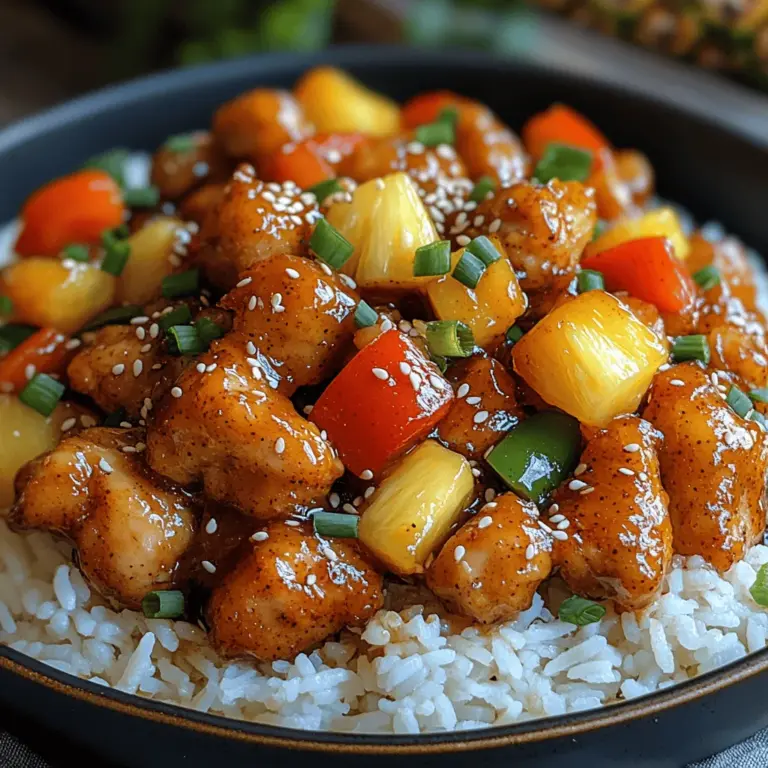 Tropical Sweet and Sour Chicken is more than just a meal; it’s an experience filled with the essence of tropical life. The dish features tender chicken pieces coated in a crispy outer layer, mingled with a luscious sweet and sour sauce that perfectly balances sweetness and acidity. The addition of colorful bell peppers, crunchy onions, and juicy pineapple chunks elevates the dish to new heights, making it not just a feast for the stomach but also a treat for the eyes.