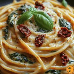 In the world of pasta dishes, few combinations are as delightful and satisfying as spaghetti paired with a creamy sun-dried tomato sauce and fresh spinach. This Creamy Spaghetti & Spinach with Sun-Dried Tomato Sauce is not only a feast for the senses but also a perfect embodiment of comfort food that can effortlessly transition from a busy weeknight dinner to a special occasion meal. The rich, creamy sauce balances beautifully with the vibrant flavors of sun-dried tomatoes and the earthy freshness of spinach, creating a dish that is both wholesome and indulgent.