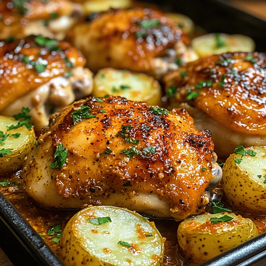 Welcome to the world of Garlic Parmesan Chicken & Potatoes Delight, a dish that perfectly marries savory flavors with effortless preparation. This recipe has quickly become a favorite among home cooks, and it's easy to see why. The succulent chicken thighs, rich in flavor, paired with tender baby potatoes and infused with aromatic garlic and herbs, create a meal that is not only satisfying but also a feast for the senses. Whether you're planning a cozy family dinner or a gathering with friends, this dish promises to impress everyone at the table.