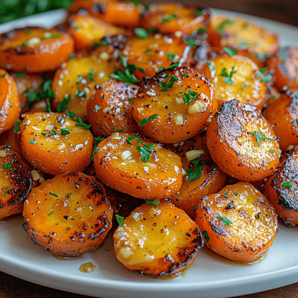 Honey Garlic Butter Roasted Carrots are a delightful combination of sweet and savory that elevates any meal. This recipe is an excellent choice for those looking to add a colorful and nutritious side dish to their dinner table. The appeal of this dish lies not only in its vibrant presentation but also in its straightforward preparation and the incredible flavors that emerge from the roasting process. Carrots, a beloved root vegetable, are the star of this recipe, providing a natural sweetness that is beautifully complemented by the rich taste of butter, the aromatic essence of garlic, and the gentle sweetness of honey.