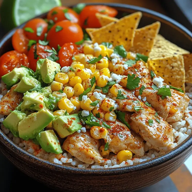 The Street Corn Chicken Rice Bowl is a vibrant and flavorful dish that embodies the essence of comfort food while incorporating fresh, wholesome ingredients. This delightful bowl combines the satisfying elements of tender chicken, fluffy rice, and the sweet crunch of corn, all topped with creamy avocado and tangy cotija cheese. It’s a meal that not only appeals to the taste buds but also provides a visual feast with its colorful ingredients.