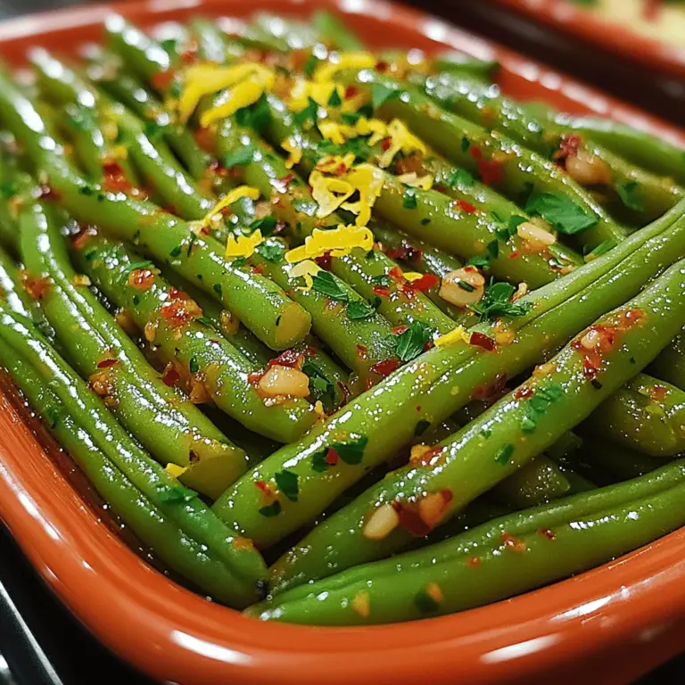 If you're seeking a vibrant and healthy side dish that not only enhances your everyday meals but also shines at special gatherings, look no further than Zesty Lemon-Garlic Green Beans. This delightful recipe combines the fresh, crisp texture of green beans with the bright, zesty flavors of lemon and the pungent aroma of garlic. It’s a perfect accompaniment to a variety of main dishes, whether you’re serving grilled chicken, roasted fish, or a hearty vegetarian entrée.