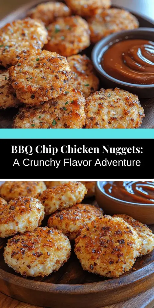 Looking for a fun twist on chicken nuggets? Try these BBQ Chip Chicken Nuggets! Coated in crunchy BBQ-flavored potato chips and baked to golden perfection, they're juicy on the inside and crispy on the outside. Perfect for game day, family dinners, or snacks, these irresistible bites are sure to please everyone. Pair them with tangy dipping sauces or serve them alongside fresh veggies. Make mealtime exciting with this easy, delicious recipe!