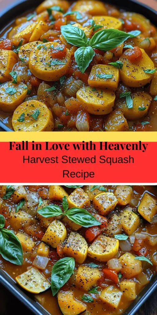 Warm up your fall nights with Heavenly Harvest Stewed Squash, a comforting dish brimming with seasonal flavors and nutrients. This hearty stew combines fresh yellow squash, zucchini, and tomatoes, enhanced by aromatic herbs and spices for a delightful meal. Perfect for family gatherings or meal prep, it's packed with vitamins and low in calories, making it a wholesome choice. Discover how to make this vibrant, nourishing dish that celebrates the best of the harvest season. Enjoy every bite!