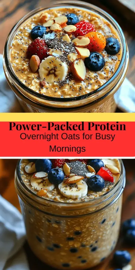 Start your mornings right with Power-Packed Protein Overnight Oats! This convenient breakfast solution offers a perfect blend of nutrition and flavor, keeping you satisfied and energized throughout the day. Packed with protein, fiber, and healthy fats, each bowl is customizable to suit your taste. Discover the benefits of oats, protein sources, and delicious toppings in this easy-to-follow recipe. Say goodbye to skipped breakfasts and hello to a delicious, nutritious morning routine!