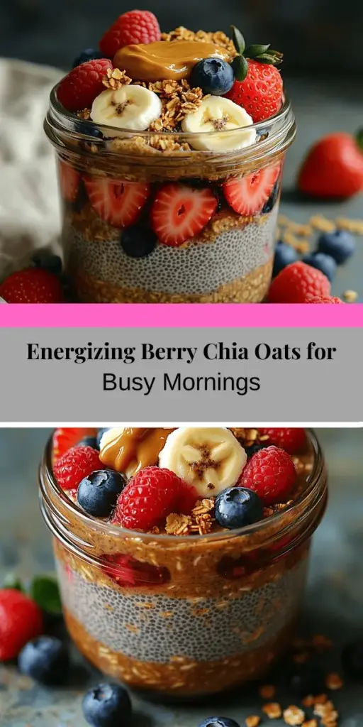 Start your day off right with Energizing Berry Chia Overnight Oats! This quick and nutritious breakfast combines rolled oats, chia seeds, and mixed berries for a delicious meal packed with fiber, protein, and antioxidants. Perfect for busy mornings, just prepare the night before and grab it on your way out. Explore different flavor variations and customize the recipe to your liking, making breakfast both exciting and healthy every day!