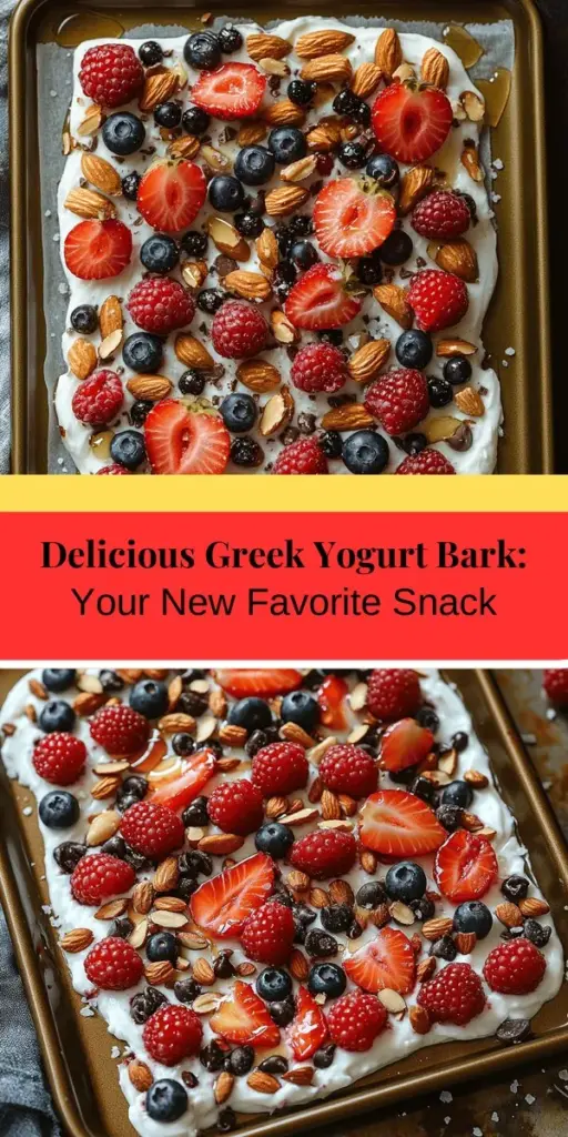 Discover the perfect healthy snack with Irresistible Greek Yogurt Bark! This simple yet delicious treat is made from creamy Greek yogurt, packed with protein and probiotics for a nutritious boost. Easily customizable with your favorite toppings like fresh berries, nuts, or a drizzle of honey, this bark caters to all taste preferences. Ideal for busy lifestyles, it makes a great breakfast, post-workout snack, or guilt-free dessert that you can prep in advance and enjoy on the go. Embrace this versatile recipe and treat yourself to a sweet delight while sticking to your dietary goals!
