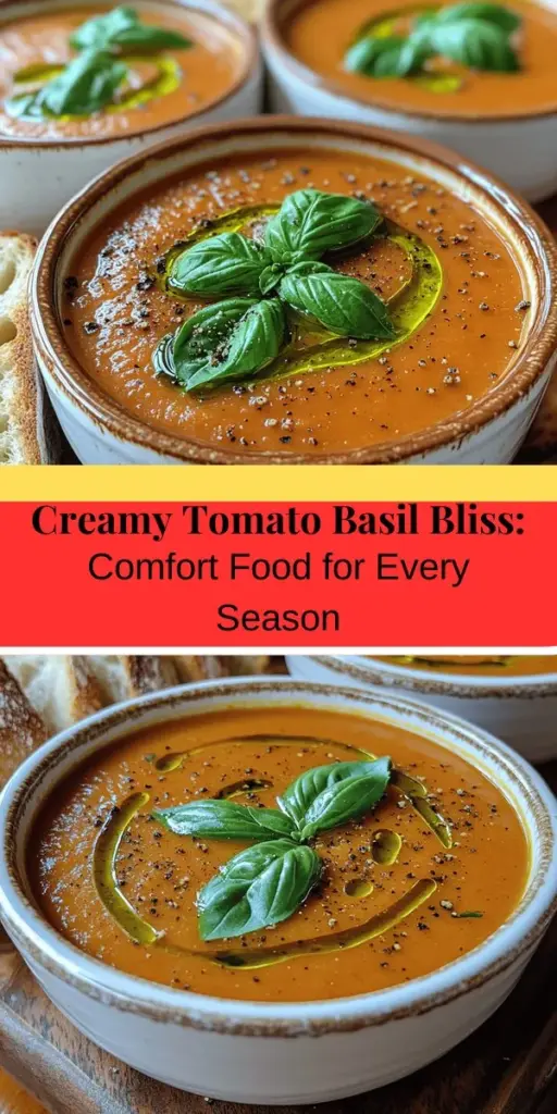 Discover the ultimate comfort food with Velvety Tomato Basil Bliss, a creamy and aromatic soup perfect for any season. This versatile recipe caters to all dietary preferences, ensuring everyone can enjoy its rich flavors. Made with fresh tomatoes, aromatic garlic, and a hint of basil, it’s a dish that warms the heart. Easy to prepare, this soup can be a solo meal or paired with crusty bread. Dive into the world of flavors and elevate your cooking with this deliciously satisfying recipe.