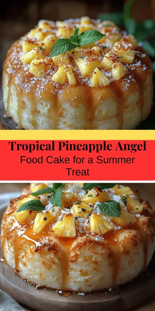Discover the joy of summer baking with this refreshing Tropical Bliss Pineapple Angel Food Cake recipe. This delightful twist on a classic dessert features a light, airy texture complemented by sweet crushed pineapple and coconut flakes. Perfect for any occasion, this guilt-free treat is low in fat and sure to impress your guests. Serve it with whipped cream and fresh fruit for a stunning presentation. Enjoy a slice of tropical paradise with every bite!
