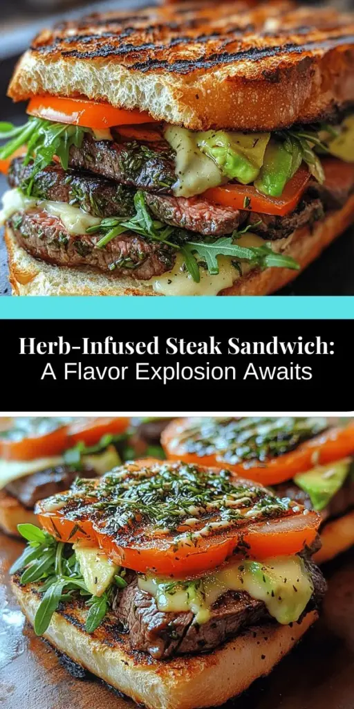 Indulge in the ultimate culinary experience with the Sizzling Herb-Infused Steak Sandwich. This gourmet delight features tender ribeye steak, perfectly marinated with fresh herbs like rosemary and thyme, nestled in crusty artisan bread. Customize it with fresh greens, ripe tomatoes, and melty cheese to create a satisfying meal for any occasion. Whether it's a casual lunch or an elegant dinner, this sandwich is sure to impress with its robust flavors and textures. Discover the secret to making this standout dish and elevate your sandwich game!