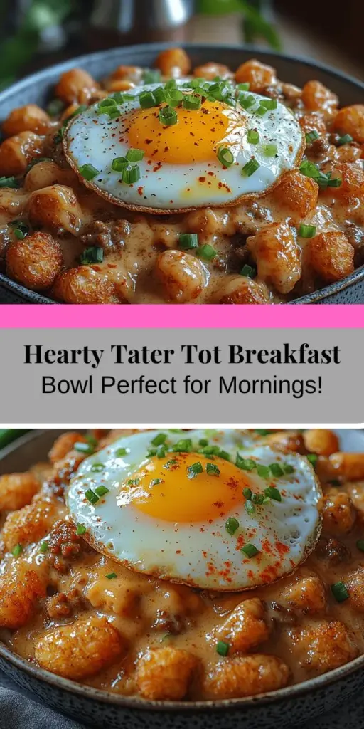 Start your morning with a delicious Tater Tot Breakfast Bowl featuring savory sausage gravy. This hearty dish combines crispy tater tots, rich sausage gravy, and perfectly cooked eggs for a comforting breakfast experience. Customize it to your liking with different sausages or toppings like cheese and green onions. Perfect for brunch or indulging at home, this bowl is a delightful way to elevate your breakfast routine. Savor every bite of this flavor-packed meal!