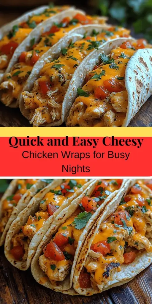 Discover the ultimate cheesy chicken wraps recipe, a quick and delicious meal that the whole family will love. Perfect for busy weeknights, these wraps combine tender shredded chicken, gooey cheddar, and creamy fillings, all customizable to your taste. Packed with fresh vegetables, spices, and rich flavors, they’re not only satisfying but also healthy. Easy to make and delightful to eat, these wraps will quickly become a staple in your home cooking routine.