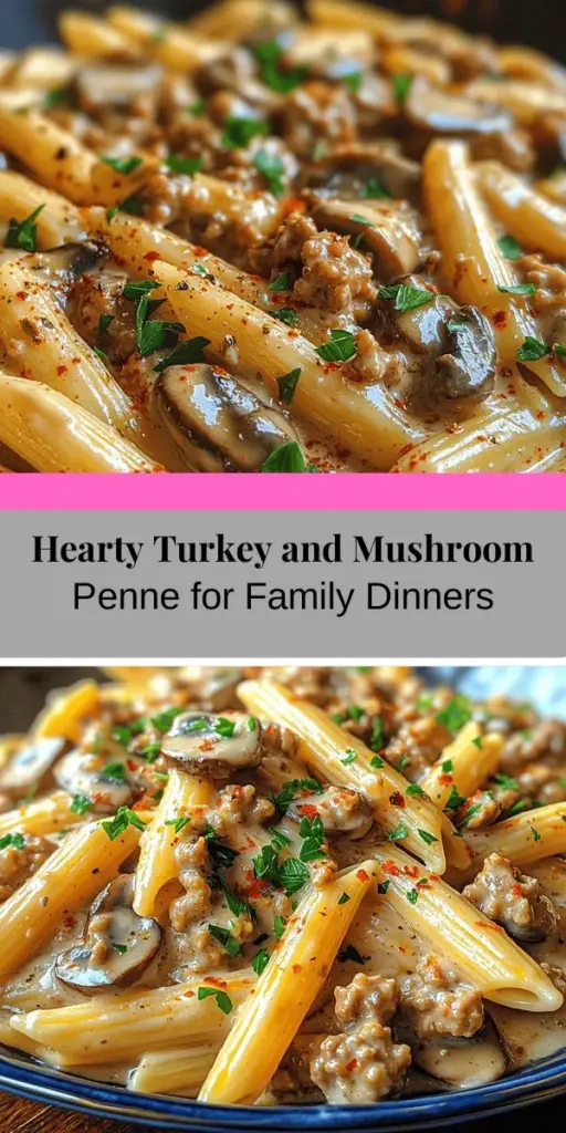 Discover the Savory Turkey & Mushroom Penne Delight, a comforting dish perfect for family gatherings or busy weeknights. This recipe combines penne pasta with ground turkey and sautéed mushrooms, all enveloped in a creamy sauce that balances nutrition and flavor. Easy to prepare, it's a wholesome option packed with lean protein and vitamins. Elevate your dinner table with this delightful meal that’s sure to satisfy everyone’s taste buds!