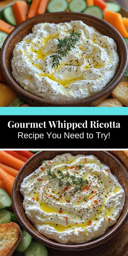 Discover the art of creating a sophisticated appetizer with whipped ricotta delight. This versatile dish combines creamy fresh ricotta cheese, heavy cream, and olive oil, resulting in a light, airy texture that's perfect for any occasion. Ideal as a dip, spread, or topping, it pairs beautifully with seasonal vegetables or crusty bread. Elevate your gatherings with this delicious and visually stunning appetizer that impresses both the palate and the eye.