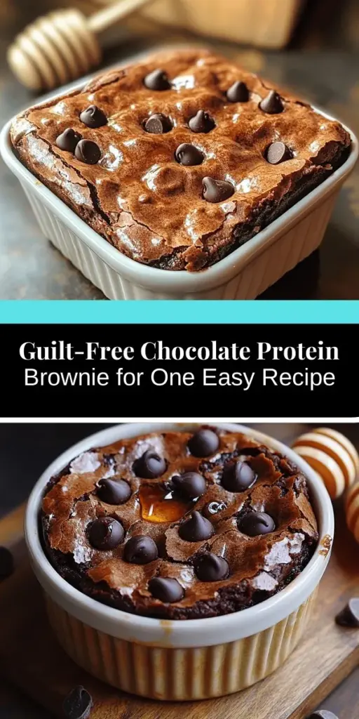 Indulge in the perfect guilt-free treat with the Decadent Chocolate Protein Brownie for One! This single-serving brownie combines rich chocolate flavor with high protein content, making it an ideal post-workout snack or late-night dessert. It's made with wholesome ingredients like almond flour, cocoa powder, and chocolate protein powder, ensuring you can satisfy your sweet tooth without compromising your health goals. Simple to prepare and customizable, this brownie is a must-try for health-conscious dessert lovers!