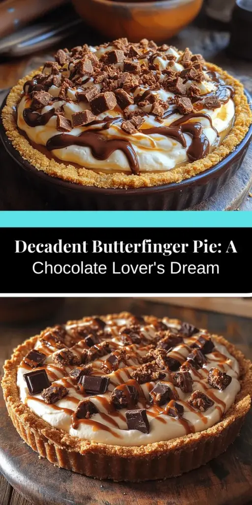 Indulge in the irresistible Crunchy Chocolate Delight Butterfinger Pie, a dessert that brilliantly combines texture and flavor. Imagine a crunchy graham cracker crust filled with a smooth and creamy mix of cream cheese, whipped topping, and crushed Butterfinger bars, topped with even more Butterfinger pieces. This easy-to-make pie is perfect for any occasion, ensuring that family and friends will be clamoring for a second slice. Enjoy the nostalgic blend of chocolate and peanut butter in every delightful bite.