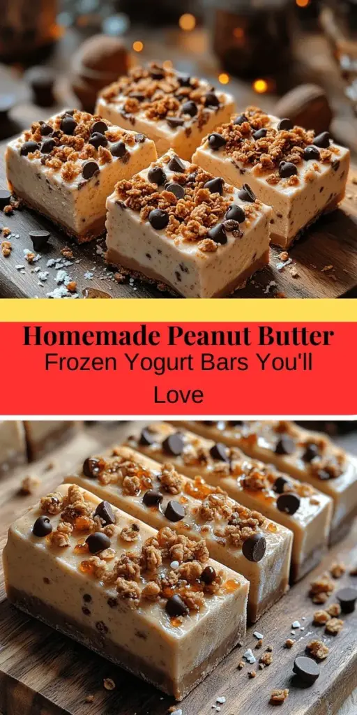 Treat yourself to the creamy goodness of homemade Sweet & Creamy Peanut Butter Frozen Yogurt Bars. These delicious desserts combine Greek yogurt and natural peanut butter for a nutritious yet indulgent treat. Easy to make and customizable, these bars are perfect for any occasion, providing a satisfying blend of flavors and health benefits. Enjoy a rich source of protein while satisfying your sweet cravings with this simple recipe that’s sure to please everyone!