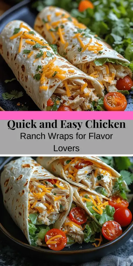 Discover the perfect blend of convenience and flavor with Quick & Zesty Chicken Ranch Wraps! This delicious recipe features tender shredded chicken mixed with tangy ranch dressing, crisp romaine lettuce, juicy cherry tomatoes, and more. Ideal for busy weeknights or leisurely lunches, these wraps are easy to customize to your taste and diet. With minimal ingredients and a straightforward preparation process, you can enjoy a nutritious meal bursting with flavor in no time. Dive into this delightful recipe today!