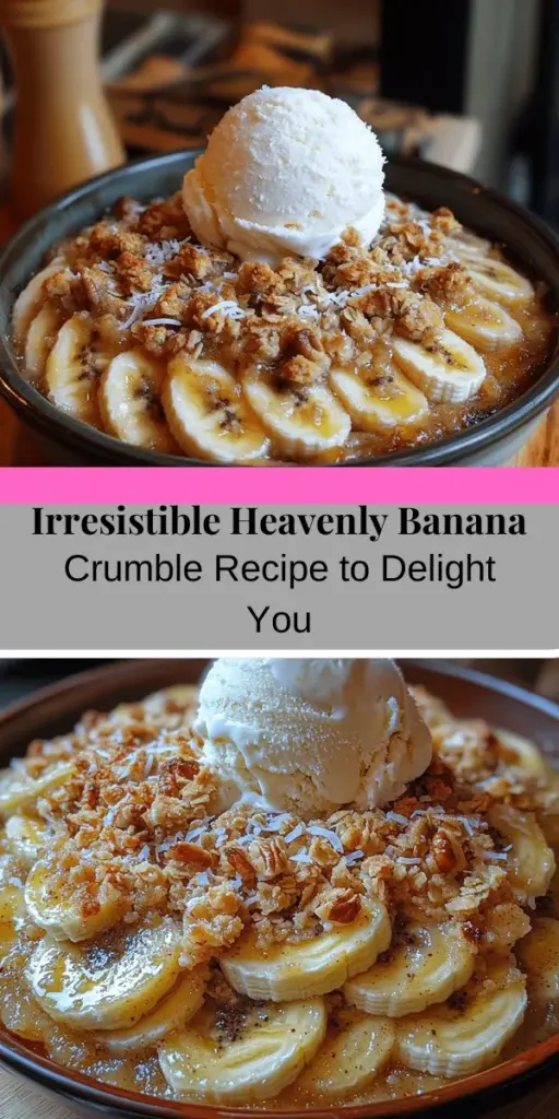 Indulge in the comforting warmth of Heavenly Banana Crumble, a delightful dessert that combines ripe bananas with a buttery, crunchy topping. This simple recipe is perfect for beginners and experienced bakers alike, making it a go-to for any occasion. Serve it warm with vanilla ice cream or enjoy it on its own for a sweet snack. With wholesome ingredients like oats, brown sugar, and cinnamon, this treat not only satisfies your sweet tooth but also offers nutritional benefits. Get ready to create a cherished favorite that brings joy to every gathering!