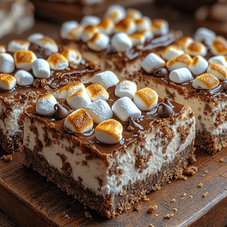 There's something inherently nostalgic about S'mores—the delightful combination of toasted marshmallows, rich chocolate, and crunchy graham crackers evokes memories of summer nights around the campfire, sharing stories and laughter with friends and family. As the flames crackle and the stars twinkle overhead, the simple act of melting marshmallows and assembling these sweet treats becomes a cherished ritual. While the classic S'mores are undeniably delicious, they often require a fire and a bit of outdoor ambiance. Enter S'mores Cheesecake Bars, a decadent twist on this beloved campfire treat that you can enjoy year-round, right from the comfort of your own kitchen.