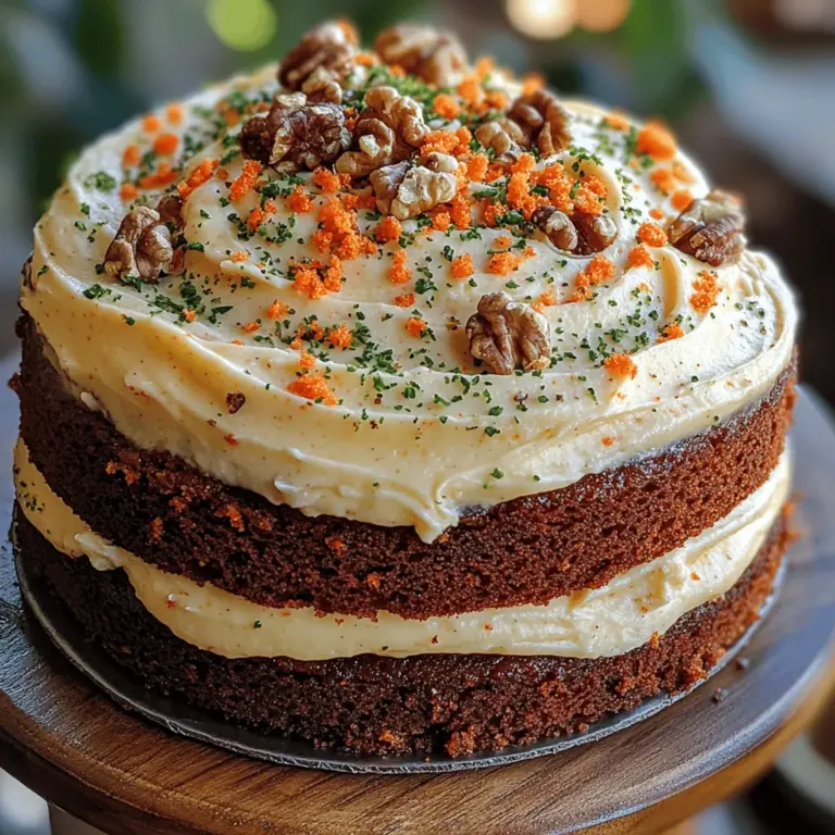 Carrot cake has become a beloved staple in many kitchens, celebrated not only for its rich flavor but also for its moist texture and delightful spices. Its enduring popularity can be attributed to its unique combination of sweet and savory elements, making it an irresistible choice for dessert lovers. This Ultimate Carrot Cake Delight recipe elevates the traditional carrot cake experience by incorporating fresh, high-quality ingredients and pairing it with an indulgent cream cheese frosting that perfectly complements the cake's earthy sweetness.
