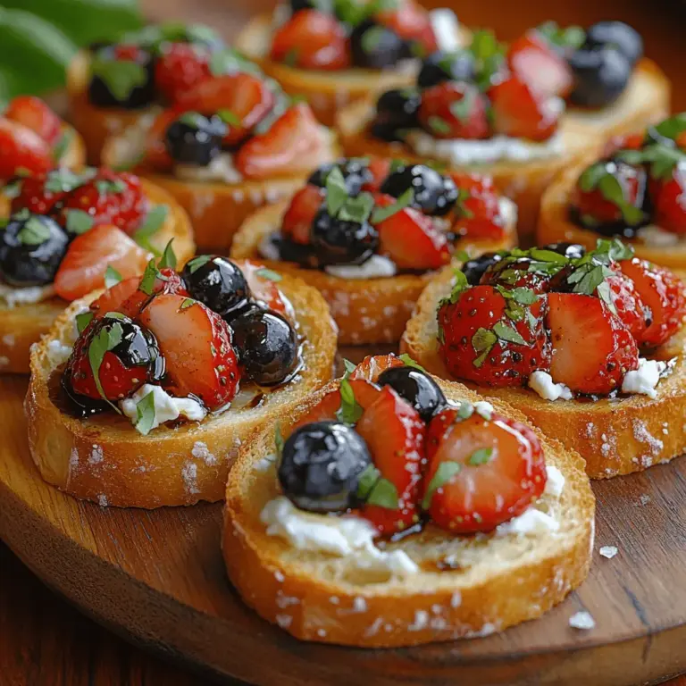 Crostini have become a staple in the world of appetizers, known for their versatility and vibrant flavors. These delightful little bites, with their crisp edges and soft centers, serve as the perfect canvas for a multitude of toppings. Among the myriad of combinations, the Balsamic Berry Bliss Crostini stands out as a harmonious blend of sweet and savory. This unique dish features luscious mixed berries atop creamy goat cheese, all drizzled with rich balsamic reduction.