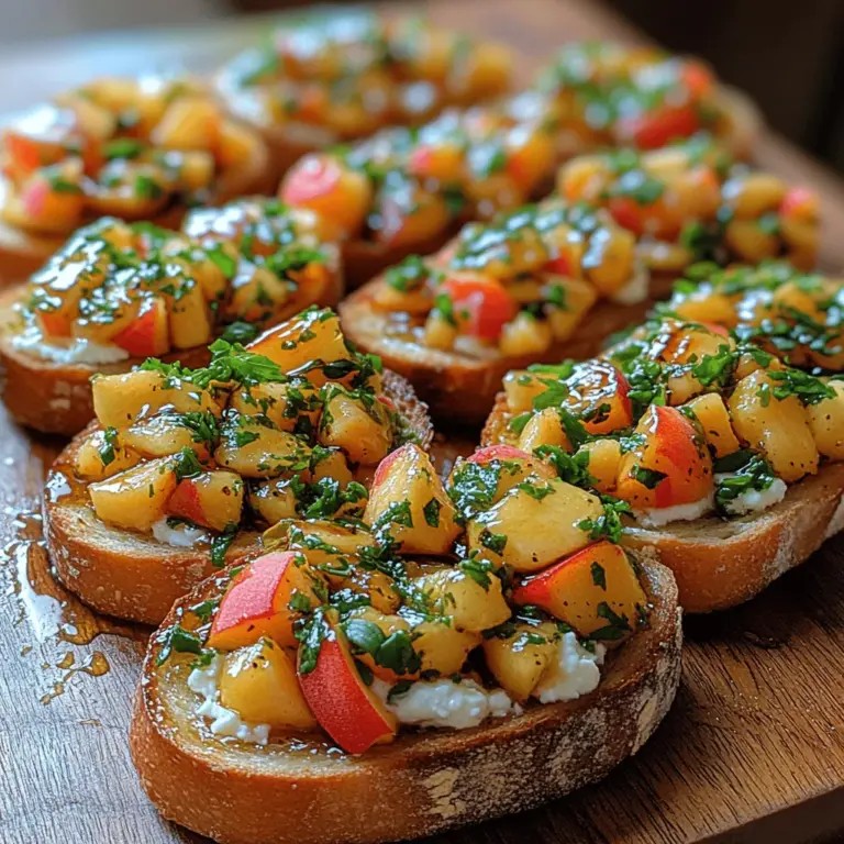 One of the key elements that make Basil Peach Bruschetta so special is the use of fresh, ripe peaches. The importance of selecting perfectly ripe peaches cannot be overstated; their sweetness and juiciness are what truly elevate this dish. When choosing peaches, look for ones that yield slightly to pressure and have a fragrant aroma. Avoid those that are overly soft or have blemishes, as these can compromise the overall flavor and texture.
