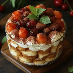 Indulging in a slice of Cherry Amaretto Tiramisu is not just about satisfying a sweet tooth; it's about experiencing a delightful blend of flavors and textures that transport you to the heart of Italy. Tiramisu, which translates to "pick me up," is one of Italy's most beloved desserts, cherished for its velvety layers of coffee-soaked ladyfingers and rich mascarpone cream. However, this Cherry Amaretto variation adds a unique twist that brings together the sweetness of fresh cherries and the nutty warmth of Amaretto liqueur, making it the perfect centerpiece for any celebration or a cozy gathering with loved ones.