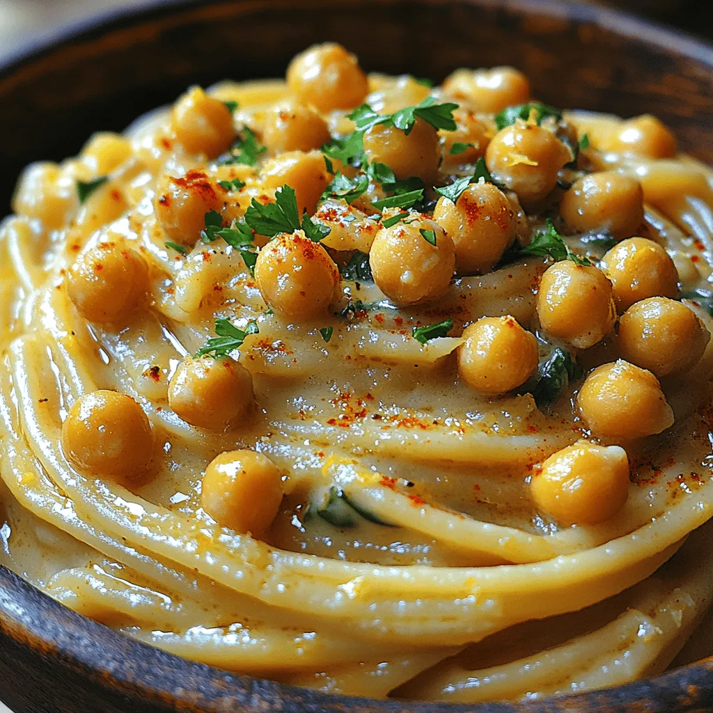 Are you ready to tantalize your taste buds with a dish that marries the richness of creamy pasta with the bright zing of lemon? Introducing <strong>Zesty Creamy Lemon Chickpea Pasta</strong>, a vibrant and healthful meal that’s as delightful to eat as it is simple to prepare. This recipe is not only a feast for the senses but also a powerhouse of nutrition, thanks to its star ingredients: chickpeas and lemons.” /></p>
</p>
<h3>Parmesan Cheese: Traditional Touch and Alternatives for Vegan Options</h3>
</p>
<p>Parmesan cheese is often considered the crowning glory of Italian pasta dishes, and it adds a delightful umami flavor to the Zesty Creamy Lemon Chickpea Pasta. When using traditional Parmesan, grate it fresh to maximize flavor and ensure it melts beautifully into the creamy sauce. For those following a vegan diet or looking to reduce dairy intake, there are several fantastic alternatives. Nutritional yeast is a popular choice; it provides a cheesy flavor and is packed with B vitamins. Alternatively, you can use store-bought vegan Parmesan made from nuts and nutritional yeast, or even blend cashews with garlic powder and salt for a homemade version.</p>
</p>
<h3>Fresh Parsley: Enhancing Presentation and Flavor</h3>
</p>
<p>Fresh parsley may seem like a simple garnish, but it significantly enhances both the presentation and flavor profile of the dish. The bright green color adds a fresh, vibrant look, while the mild, peppery taste complements the zesty lemon and creamy sauce. When using parsley, always choose fresh over dried for the best flavor. Chop it finely and sprinkle it over the pasta just before serving for a delightful burst of freshness.</p>
</p>
<h3>Step-by-Step Preparation of Zesty Creamy Lemon Chickpea Pasta</h3>
</p>
<h4>1. Cooking the Pasta: Importance of Al Dente and Reserving Pasta Water</h4>
</p>
<p>Begin by bringing a large pot of salted water to a rolling boil. Use about one tablespoon of salt for every four quarts of water. Once boiling, add your pasta and cook according to the package instructions, aiming for al dente texture. Al dente means “to the tooth,” which translates to pasta that is cooked but still firm when bitten. This texture will hold up better when mixed with the sauce.</p>
</p>
<p>Before draining the pasta, be sure to reserve about one cup of the starchy pasta water. This water is a valuable ingredient that helps to adjust the sauce’s consistency later on, making it creamier and ensuring it clings to the pasta.</p>
</p>
<h4>2. Sautéing Chickpeas: Techniques for Achieving the Perfect Texture</h4>
</p>
<p>While the pasta cooks, heat a tablespoon of olive oil in a large skillet over medium heat. Add one can of rinsed and drained chickpeas, season with salt and pepper, and sauté for about 5-7 minutes. You want to achieve a golden-brown crust on the chickpeas, which adds a lovely texture and enhances their nutty flavor. Stir occasionally, allowing them to crisp up without burning. If desired, you can add a pinch of smoked paprika or garlic powder for an extra layer of flavor.</p>
</p>
<h4>3. Making the Creamy Sauce: How to Balance Flavors and Achieve Desired Consistency</h4>
</p>
<p>In a separate bowl, combine 1 cup of unsweetened plant-based milk, the juice of two lemons, and the zest of one lemon. Whisk in 1/4 cup of nutritional yeast (or grated Parmesan if using), and season with salt, pepper, and a pinch of red pepper flakes if you want a hint of heat. The nutritional yeast adds a creamy texture and cheesy flavor, while the lemon juice and zest provide the zesty, refreshing kick that defines this dish.</p>
</p>
<p>After whisking, pour the mixture into the skillet with the sautéed chickpeas. Stir well and let it simmer for about 3-5 minutes, allowing the sauce to thicken slightly. If the sauce is too thick, gradually add some reserved pasta water until you reach your desired consistency. The goal is a creamy, pourable sauce that coats the pasta beautifully.</p>
</p>
<h4>4. Combining Pasta and Sauce: Importance of Timing and Mixing Techniques</h4>
</p>
<p>Once the pasta is cooked to perfection, drain it and immediately add it to the skillet with the creamy chickpea sauce. Toss gently using tongs to combine, ensuring every strand of pasta is coated in the luscious sauce. It’s essential to do this while the pasta is hot, as the heat will help the sauce adhere better. If the mixture seems dry, add more reserved pasta water until it reaches a creamy consistency.</p>
</p>
<h4>5. Finishing Touches: Adjusting Flavors to Personal Preference</h4>
</p>
<p>Before serving, taste the pasta and adjust the flavors as needed. You might want to add more lemon juice for extra brightness or a pinch more salt to enhance the flavors. Finely chop the fresh parsley and sprinkle it generously over the dish, stirring it in for a fresh touch.</p>
</p>
<h3>Nutritional Information</h3>
</p>
<p>This Zesty Creamy Lemon Chickpea Pasta is not only a delightful dish but also a nourishing meal. Here’s a breakdown of the nutritional information per serving (based on four servings):</p>
</p>
<p>– <strong>Calories</strong>: Approximately 400</p>
<p>– <strong>Protein</strong>: 15 grams</p>
<p>– <strong>Carbohydrates</strong>: 60 grams</p>
<p>– <strong>Fat</strong>: 12 grams</p>
<p>– <strong>Fiber</strong>: 10 grams</p>
</p>
<p>Chickpeas are an excellent source of plant-based protein, making this dish ideal for vegetarians and vegans alike. They are also high in fiber, which promotes digestive health and keeps you feeling full longer. The healthy fats from olive oil support heart health, while the vitamins and minerals from lemon juice and fresh parsley add to the nutritional benefits.</p>
</p>
<h3>Serving Suggestions and Variations</h3>
</p>
<p>To turn this Zesty Creamy Lemon Chickpea Pasta into a complete meal, consider pairing it with a simple side salad dressed in a light vinaigrette. A fresh arugula salad with cherry tomatoes and a squeeze of lemon complements the pasta’s flavors beautifully. Crusty bread or garlic bread also makes for a satisfying side, perfect for soaking up any remaining sauce on your plate.</p>
</p>
<p>For those with dietary preferences, this recipe is quite adaptable. To make it gluten-free, substitute regular pasta with gluten-free pasta made from brown rice, chickpeas, or lentils. Additionally, if you want to add more vegetables to your meal, consider incorporating sautéed spinach, roasted bell peppers, or zucchini into the mix. They not only add color and nutrition but also enhance the overall flavor profile of the dish.</p>
</p>
<p>For a creative twist, you could experiment with different herbs—basil or dill could offer a unique flavor dimension. You might also consider adding a handful of sun-dried tomatoes or olives for a Mediterranean touch.</p>
</p>
<h3>Conclusion</h3>
</p>
<p>The Zesty Creamy Lemon Chickpea Pasta is a delightful dish that combines the richness of a creamy sauce with the brightness of lemon and the heartiness of chickpeas. It’s a perfect representation of how simple ingredients can come together to create something truly delicious and satisfying. This recipe is accessible for home cooks of all skill levels, allowing anyone to bring a taste of Italy to their table.</p>
</p>
<p>With its health benefits and versatility, this pasta dish is not only a treat for the taste buds but also a nourishing option for a busy weeknight dinner or a casual gathering with friends and family. So gather your ingredients, embrace your culinary creativity, and enjoy the process of making this vibrant pasta dish. Don’t hesitate to experiment with your variations and share your results with loved ones; after all, good food is meant to be enjoyed together.</p>
</div>
