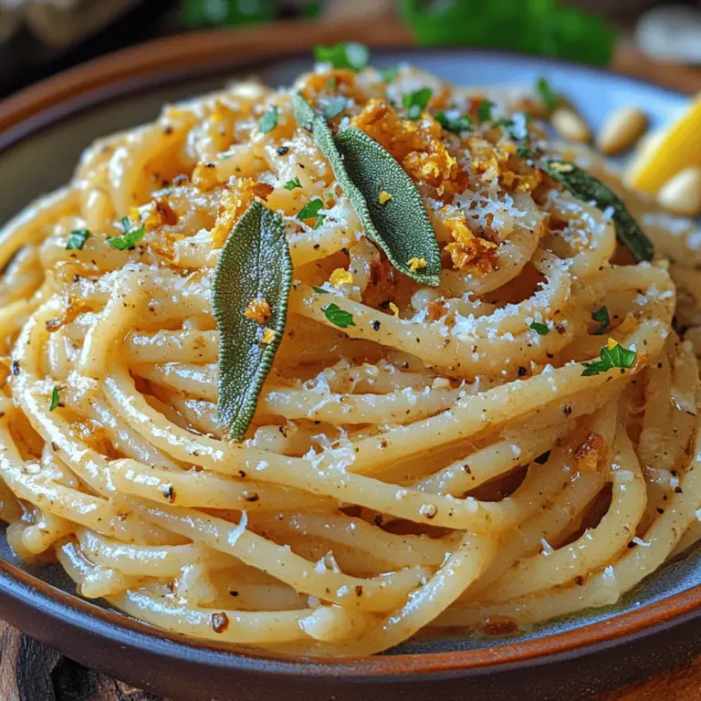 Spaghetti with Brown Butter Sage Sauce is a delightful dish that embodies the beauty of simplicity in home cooking. This classic Italian-inspired meal marries the earthy, nutty aroma of brown butter with the fragrant, slightly peppery notes of fresh sage, creating a symphony of flavors that is both comforting and sophisticated. The beauty of this recipe lies in its ability to elevate a humble bowl of pasta into an elegant dining experience, making it perfect for both weeknight dinners and special occasions.