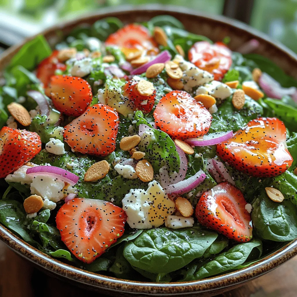 As warm breezes replace the crispness of spring, the culinary world begins to shift towards lighter, fresher fare. Among the standout dishes for summer is the Strawberry Poppy Seed Bliss Salad. This enchanting salad, bursting with vibrant colors and flavors, is not just a feast for the eyes but also a celebration of health and wellness. Combining fresh strawberries, crunchy almonds, creamy feta cheese, and a delightful poppy seed dressing, this salad embodies the essence of summer dining.