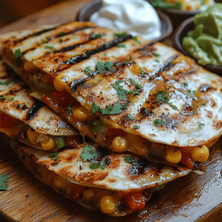 If you're searching for a delicious and spicy vegetarian dish that brings together vibrant flavors and textures, look no further than Spicy Grilled Corn Quesadillas. This enticing recipe combines the sweetness of fresh corn with the kick of jalapeños, all enveloped in warm, gooey cheese. Quesadillas have long been celebrated for their versatility, allowing for endless customization based on personal taste preferences and available ingredients. Whether you’re hosting a summer gathering or preparing a casual weeknight dinner, these quesadillas are sure to impress.