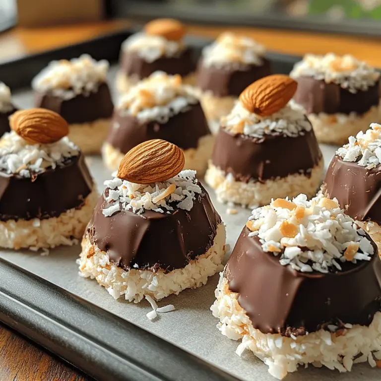 If you’re a fan of the classic Almond Joy candy bar, you’re going to love this homemade version: Almond Joy Coconut Bites. These delightful treats capture the essence of the original confection but elevate it with wholesome ingredients and a homemade touch. Not only are these bites a nod to the beloved chocolate-coconut-almond combination, but they are also incredibly easy to make and require no baking. Perfect for sharing at gatherings or enjoying as a sweet snack at home, they blend simplicity with indulgence.