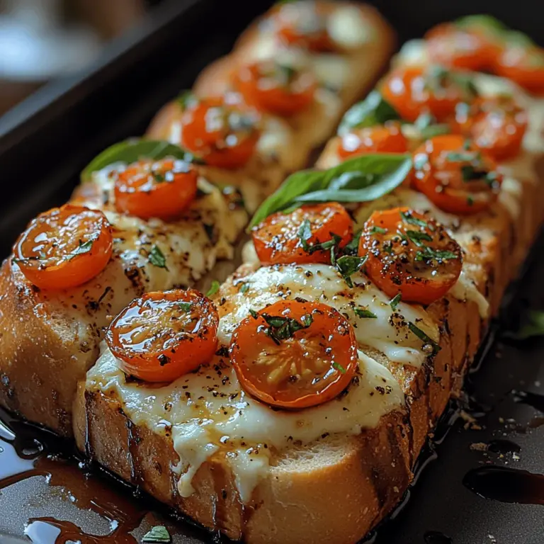 Caprese Garlic Bread Delight is a mouthwatering fusion of classic Italian flavors that brings together the freshness of tomatoes, the creaminess of mozzarella, and the aromatic essence of garlic. This recipe is not just an appetizer; it serves as a perfect side dish for any Italian meal, elevating your dining experience with its rich flavors and delightful presentation. Inspired by the traditional Caprese salad, this dish offers a unique twist by incorporating crispy garlic bread, making it a favorite among both garlic lovers and fans of Italian cuisine alike.