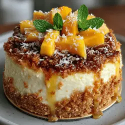 As the warm sun begins to cast its golden rays and the days grow longer, there’s no better way to celebrate summer than with desserts that evoke the essence of tropical paradise. The allure of tropical flavors, with their vibrant colors and refreshing tastes, makes them the perfect choice for creating delightful treats that transport you to sun-kissed beaches and swaying palm trees. Among these enticing options, the Tropical Paradise No-Bake Mango Coconut Cheesecake stands out as an irresistible dessert that captures the spirit of summer in every bite.