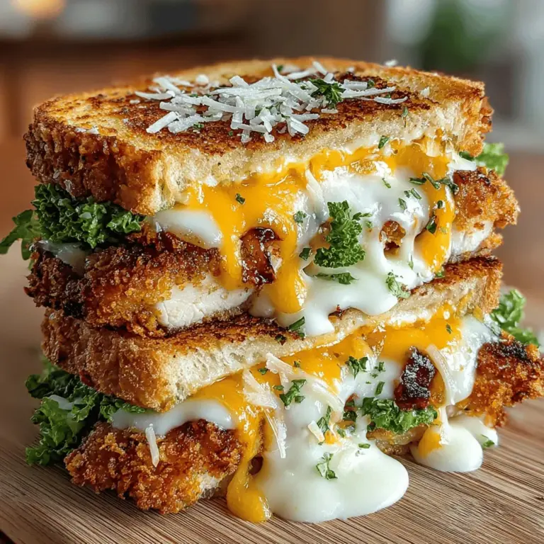 The Crunchy Caesar Delight: Crispy Chicken Caesar Sandwich Melts is a culinary masterpiece that transforms a beloved classic into a satisfying sandwich. This recipe is a harmonious blend of flavors and textures, combining the crispy goodness of fried chicken with the creamy richness of homemade Caesar dressing, all while being layered with fresh romaine lettuce and gooey cheese. Encased in toasted sourdough or ciabatta bread, this sandwich is perfect for those seeking a hearty lunch or a casual dinner option that is both comforting and impressive.