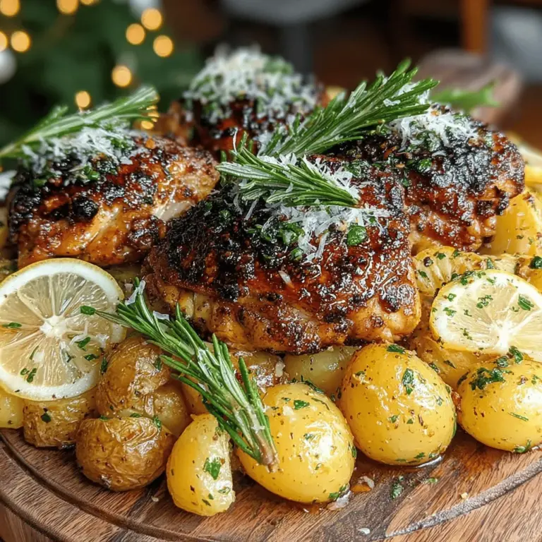 The Zesty Lemon Rosemary Chicken & Crispy Potato Bake is a delightful dish that brings together the vibrant flavors of fresh herbs and citrus with the heartiness of roasted potatoes and succulent chicken. This recipe is not only easy to prepare but also offers a satisfying meal that appeals to the senses. Imagine the aroma of rosemary mingling with the bright scent of lemon wafting through your kitchen while the chicken roasts to golden perfection. The crispy edges of the potatoes provide a satisfying contrast to the tender chicken, making this dish a favorite for family dinners or casual gatherings.
