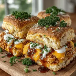 If you're in search of a tasty and effortless snack or meal option, look no further than Buffalo Chicken and Ranch Biscuit Sliders. This delightful dish brings together the classic flavors of buffalo chicken, known for its fiery kick and savory depth, and combines them with the comforting texture of flaky biscuits. Not only are these sliders a crowd-pleaser for game days and gatherings, but they also make for a satisfying family dinner that can be whipped up in no time.