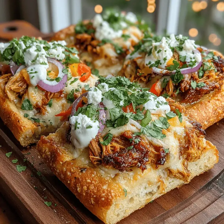 To start crafting your Smoky BBQ Chicken Flatbread, the first step is to ensure that the BBQ sauce is spread evenly across the flatbread. This step is crucial because it not only infuses the base with flavor but also helps to keep the chicken moist during baking. Using the back of a spoon or a silicone spatula, scoop out a generous amount of your favorite BBQ sauce and apply it uniformly from the center outwards, leaving a small margin around the edges. This margin helps achieve a crispy crust while allowing that smoky flavor to penetrate the chicken and toppings effectively.