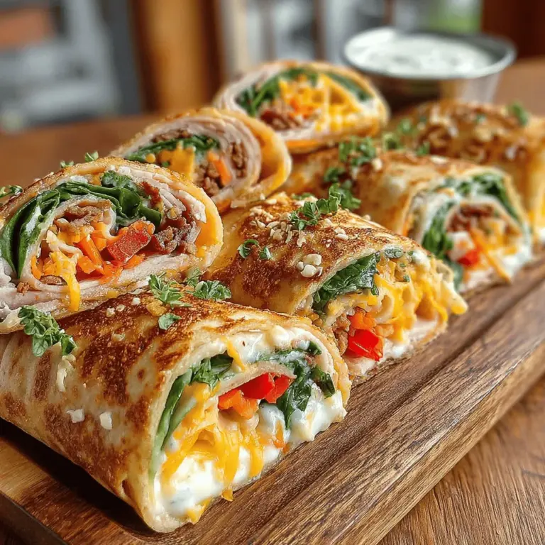 The appeal of Turkey & Cheese Pinwheels lies in their flavorful combination of ingredients. Picture savory slices of turkey, complemented by creamy cheese, and crunchy fresh vegetables—all wrapped up in a soft tortilla. This perfect medley creates a satisfying bite that is both nutritious and delicious. The versatility of these pinwheels allows them to fit seamlessly into various occasions, whether it’s a packed lunch for work, a picnic in the park, a party platter, or a quick snack after school.