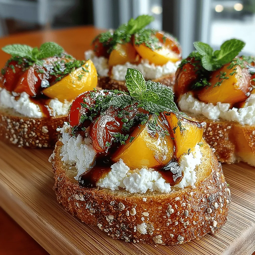 Crostini, the Italian word for "little toasts," are a versatile and elegant appetizer that can elevate any gathering, from casual get-togethers to sophisticated soirées. These small, crisp pieces of bread serve as the perfect canvas for a variety of toppings, allowing chefs and home cooks alike to showcase their creativity and flavor preferences. One standout combination that beautifully exemplifies the art of crostini is the Peachy Goat Cheese Bliss Crostini. This dish marries the sweetness of ripe peaches with the creamy tang of goat cheese, resulting in an appetizer that not only pleases the palate but also captivates the eye.