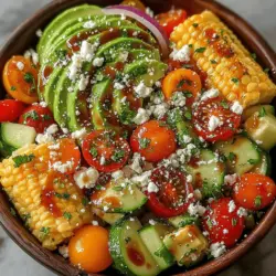 Salads have long been celebrated for their ability to showcase the vibrant flavors and textures of fresh, seasonal ingredients. As the seasons change, so too does the bounty of produce available to us, providing an opportunity to create dishes that are not only visually appealing but also packed with nutrients. One such dish that embodies this ethos is the Corn & Avocado Salad, a delightful blend of sweet corn, creamy avocado, and other fresh ingredients that makes for a perfect accompaniment to any meal. Whether you’re hosting a summer barbecue, preparing a light lunch, or seeking a nutritious side for dinner, this salad promises to impress with its colorful presentation and satisfying taste.