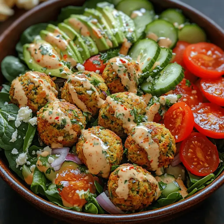 The Crispy Falafel Salad Bowl is a delightful and nutritious meal option that has gained immense popularity among health-conscious individuals and food enthusiasts alike. This vibrant dish brings together the rich flavors of homemade falafel, which boasts a perfectly crispy exterior and a flavorful, herbaceous interior, complemented by a fresh and colorful salad. Topped off with a creamy tahini dressing, this salad bowl not only satisfies the palate but also nourishes the body, making it an ideal choice for anyone looking to indulge in a delicious yet healthy meal.