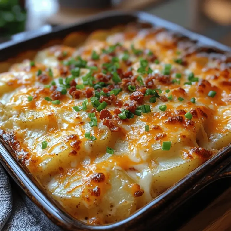 To achieve the perfect Cheesy Bacon Potato Casserole, the creamy base is crucial. Start by taking a large mixing bowl and adding in 16 ounces of sour cream, 1 cup of shredded cheddar cheese, and 1 teaspoon of garlic powder. Using a spatula or a hand mixer, combine these ingredients until they reach a smooth, creamy consistency.