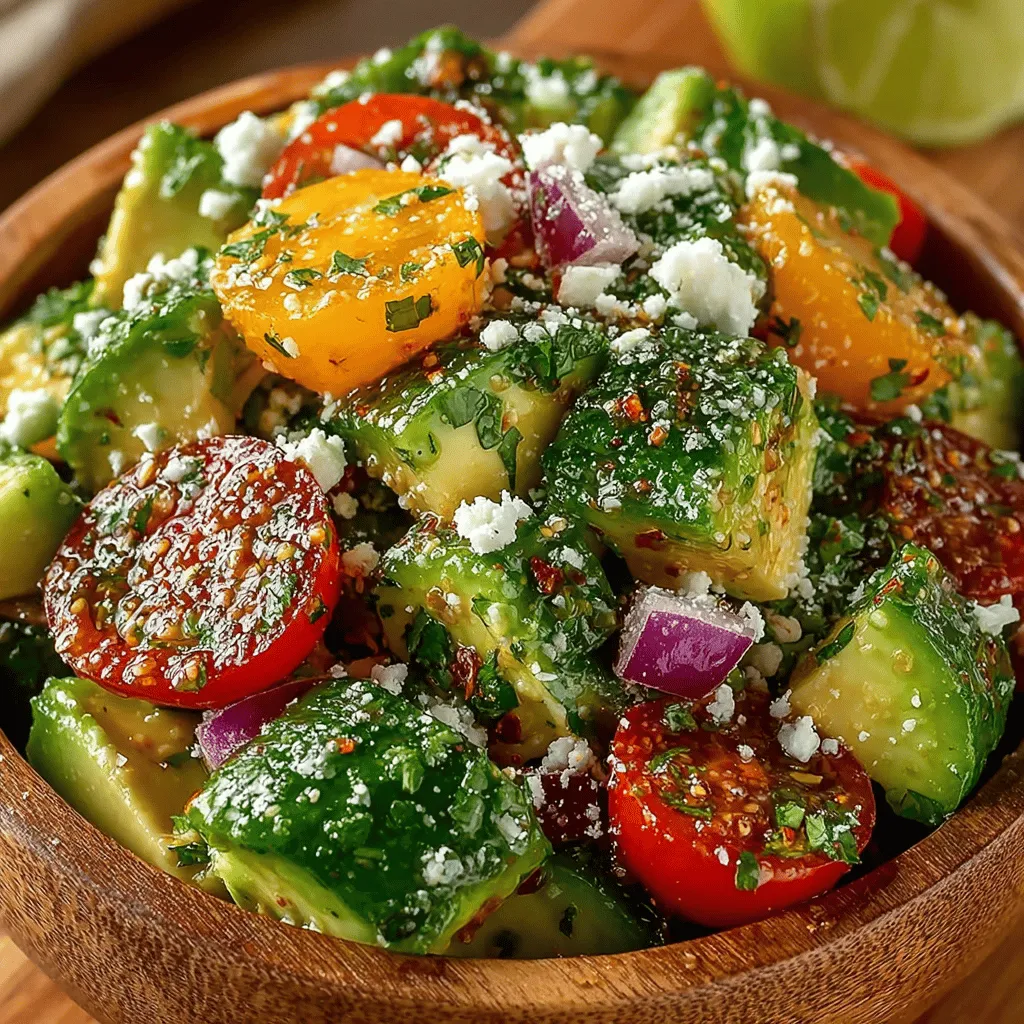 As the temperatures rise and the days grow longer, there’s nothing quite like a refreshing salad to invigorate the senses. The <strong>Refreshing Cucumber Avocado Salad</strong> is a perfect embodiment of this seasonal delight. Combining the crispness of cucumbers with the creamy richness of avocados, this salad is not only a feast for the eyes but also a wholesome addition to any meal. Whether served as a vibrant side dish or enjoyed as a light meal on its own, this salad brings a burst of freshness and flavor that is hard to resist.” /></p>
</p>
<h2>Incorporating Tomatoes and Onions</h2>
</p>
<p>When crafting a cucumber avocado salad, the addition of tomatoes and onions is crucial for achieving a harmonious balance of flavors. Tomatoes offer a burst of juiciness and a slight sweetness, while onions provide a crunchy texture and a sharp, savory kick.</p>
</p>
<h3>Importance of Balance in Flavors</h3>
</p>
<p>To maintain balance, it’s essential to choose the right variety of tomatoes—cherry or grape tomatoes work exceptionally well due to their sweetness and small size, making them easy to incorporate without overwhelming the other ingredients. Red onions or shallots are often preferred for their milder flavor, which complements rather than overshadows the freshness of the cucumbers and avocados.</p>
</p>
<p>As you prepare your salad, consider the proportions of these ingredients. A general rule of thumb is to use about one cup of diced tomatoes and half a cup of finely chopped onions for every two cups of cucumbers and avocados. This ratio provides a delightful mix without any single flavor dominating the dish.</p>
</p>
<h2>Crafting the Dressing</h2>
</p>
<p>The dressing plays a pivotal role in uniting the ingredients and enhancing their flavors. A simple yet effective dressing for your cucumber avocado salad can be made with olive oil, fresh lemon juice, salt, and pepper.</p>
</p>
<h3>Whisking Techniques for Emulsification</h3>
</p>
<p>To ensure a smooth dressing, use whisking techniques that promote emulsification. Start by combining the olive oil and lemon juice in a small bowl. Begin whisking vigorously while slowly drizzling in the olive oil. This method helps the oil and acid blend seamlessly, creating a luscious dressing that clings to the salad ingredients.</p>
</p>
<p>For an added layer of flavor, consider incorporating minced garlic or a splash of red wine vinegar. This not only adds depth but also draws out the natural sweetness of the tomatoes and enhances the overall taste of the salad.</p>
</p>
<h2>Tips for Seasoning and Tossing Without Mashing the Avocado</h2>
</p>
<p>One of the challenges in preparing a cucumber avocado salad is ensuring the avocado remains intact while mixing. Here are some practical tips:</p>
</p>
<p>– <strong>Season the Ingredients Separately</strong>: Before combining everything, season the cucumbers, tomatoes, and onions with salt and pepper. This step allows each ingredient to absorb the seasoning without overwhelming the delicate avocado.</p>
</p>
<p>– <strong>Gentle Tossing</strong>: When it’s time to combine everything, use a large spatula or your hands to gently fold the ingredients together. Start with the cucumbers, then add the tomatoes and onions, and finally, the avocado cubes. By layering the ingredients, you minimize the risk of mashing the avocado.</p>
</p>
<p>– <strong>Add the Dressing Last</strong>: Drizzle the dressing over the salad just before serving. This approach prevents the avocado from becoming mushy and ensures every bite is flavorful.</p>
</p>
<h2>Folding in Herbs</h2>
</p>
<p>Fresh herbs are a must for elevating the flavor profile of your cucumber avocado salad.</p>
</p>
<h3>Importance of Freshness in Flavor</h3>
</p>
<p>Chopped cilantro, dill, or mint can add a refreshing twist and enhance the overall taste. Herbs should be added after tossing the main ingredients but before dressing to maintain their vibrant color and flavor. Simply sprinkle in a handful of freshly chopped herbs and gently fold them into the salad, allowing their bright notes to infuse the dish without overpowering it.</p>
</p>
<h2>Serving Suggestions</h2>
</p>
<p>To maximize the enjoyment of your cucumber avocado salad, consider the following serving suggestions:</p>
</p>
<h3>Chilling Time and Serving Ideas</h3>
</p>
<p>– <strong>Chill Before Serving</strong>: Allow the salad to chill in the refrigerator for at least 30 minutes before serving. This resting time not only enhances the flavors but also ensures a refreshing, cool dish, perfect for hot summer days.</p>
</p>
<p>– <strong>Creative Serving Options</strong>: Serve the salad in individual bowls or on a platter, garnished with additional herbs or a sprinkle of feta cheese for a touch of creaminess. For added visual appeal, present the salad in hollowed-out avocado halves or on a bed of mixed greens.</p>
</p>
<h3>Accompaniments</h3>
</p>
<p>Pair the salad with grilled fish or chicken for a complete meal, or serve it alongside crusty bread for a light lunch. This salad also makes an excellent side dish for barbecues and outdoor gatherings, bringing a refreshing contrast to richer foods.</p>
</p>
<h2>Nutritional Analysis</h2>
</p>
<h3>Caloric Breakdown and Health Benefits Per Serving</h3>
</p>
<p>This cucumber avocado salad is not only delicious but also nutritious. Each serving (approximately one cup) contains around 150 calories, providing a great balance of macronutrients. The primary components—cucumbers, avocados, and tomatoes—offer a wide range of health benefits.</p>
</p>
<p>– <strong>Cucumbers</strong> are hydrating and low in calories, making them a perfect base for salads. They are rich in vitamins K and C, as well as potassium, which can help regulate blood pressure.</p>
</p>
<p>– <strong>Avocados</strong> are celebrated for their healthy fats, particularly monounsaturated fats that promote heart health. They also provide fiber and various vitamins, including E, K, and B-vitamins.</p>
</p>
<p>– <strong>Tomatoes</strong> contribute antioxidants, particularly lycopene, which has been associated with a reduced risk of chronic diseases.</p>
</p>
<h3>Highlighting the Salad’s Contribution to a Balanced Diet</h3>
</p>
<p>By including this salad in your meals, you’re not only enjoying a refreshing dish but also supporting your body with vital nutrients. The fiber content from the vegetables and healthy fats from the avocado and olive oil contribute to satiety, making this salad a satisfying addition to your diet.</p>
</p>
<h2>Variations to Try</h2>
</p>
<p>Experimenting with different ingredients can keep your cucumber avocado salad exciting and tailored to your taste. Here are a few variations to consider:</p>
</p>
<h3>Exploring Different Ingredient Combinations</h3>
</p>
<p>1. <strong>Adding Protein</strong>: For a more filling meal, consider adding grilled chicken, shrimp, or chickpeas. These protein sources can transform your salad into a complete dish.</p>
</p>
<p>2. <strong>Substituting Herbs</strong>: While cilantro and dill are popular choices, switching to basil or parsley can impart a different flavor profile, enhancing the salad’s versatility.</p>
</p>
<p>3. <strong>Incorporating Grains</strong>: For a heartier version, try mixing in cooked quinoa or couscous. This not only adds texture but also increases the nutritional value, providing additional fiber and protein.</p>
</p>
<p>4. <strong>Seasonal Variations</strong>: Adapt the recipe to the seasons by incorporating ingredients like roasted corn in the summer or diced apples in the fall. This flexibility allows you to enjoy the salad year-round while utilizing fresh produce.</p>
</p>
<h2>Culinary Tips and Tricks</h2>
</p>
<h3>Best Practices for Ingredient Preparation and Storage</h3>
</p>
<p>To ensure your cucumber avocado salad remains fresh and flavorful:</p>
</p>
<p>– <strong>Choose Ripe Ingredients</strong>: Select ripe avocados that yield slightly to pressure, indicating perfect creaminess. For cucumbers, opt for firm, smooth-skinned varieties.</p>
</p>
<p>– <strong>Prep Ingredients Just Before Serving</strong>: To maintain the salad’s crispness, prepare the ingredients shortly before you plan to serve. Cut avocados last to prevent browning, and store any leftovers in an airtight container, pressing plastic wrap against the surface to minimize exposure to air.</p>
</p>
<h3>How to Maintain Freshness of the Salad</h3>
</p>
<p>If you intend to make the salad ahead of time, store the dressing separately and combine it with the salad just before serving. This strategy will keep the ingredients fresh and prevent sogginess.</p>
</p>
<h3>Creative Serving Ideas: Presentation Tips for Gatherings</h3>
</p>
<p>For gatherings, consider serving your salad in a large, colorful bowl, garnished with edible flowers or citrus slices for a festive touch. Alternatively, individual servings in mason jars can create an appealing presentation while making it easy for guests to enjoy.</p>
</p>
<h2>Conclusion</h2>
</p>
<p>The cucumber avocado salad is a vibrant, nutritious dish that brings together fresh ingredients and a delightful array of flavors. Its refreshing qualities make it an ideal choice for warm weather gatherings, while its health benefits provide a satisfying option for those looking to incorporate more vegetables into their diet.</p>
</p>
<p>Don’t hesitate to experiment with variations and personal touches that reflect your culinary preferences. This salad is a versatile staple that can easily fit into regular meal planning, ensuring that you enjoy its many benefits throughout the year. Whether you stick to the classic recipe or try one of the exciting variations, this salad is sure to impress at your next meal.</p>
</div>