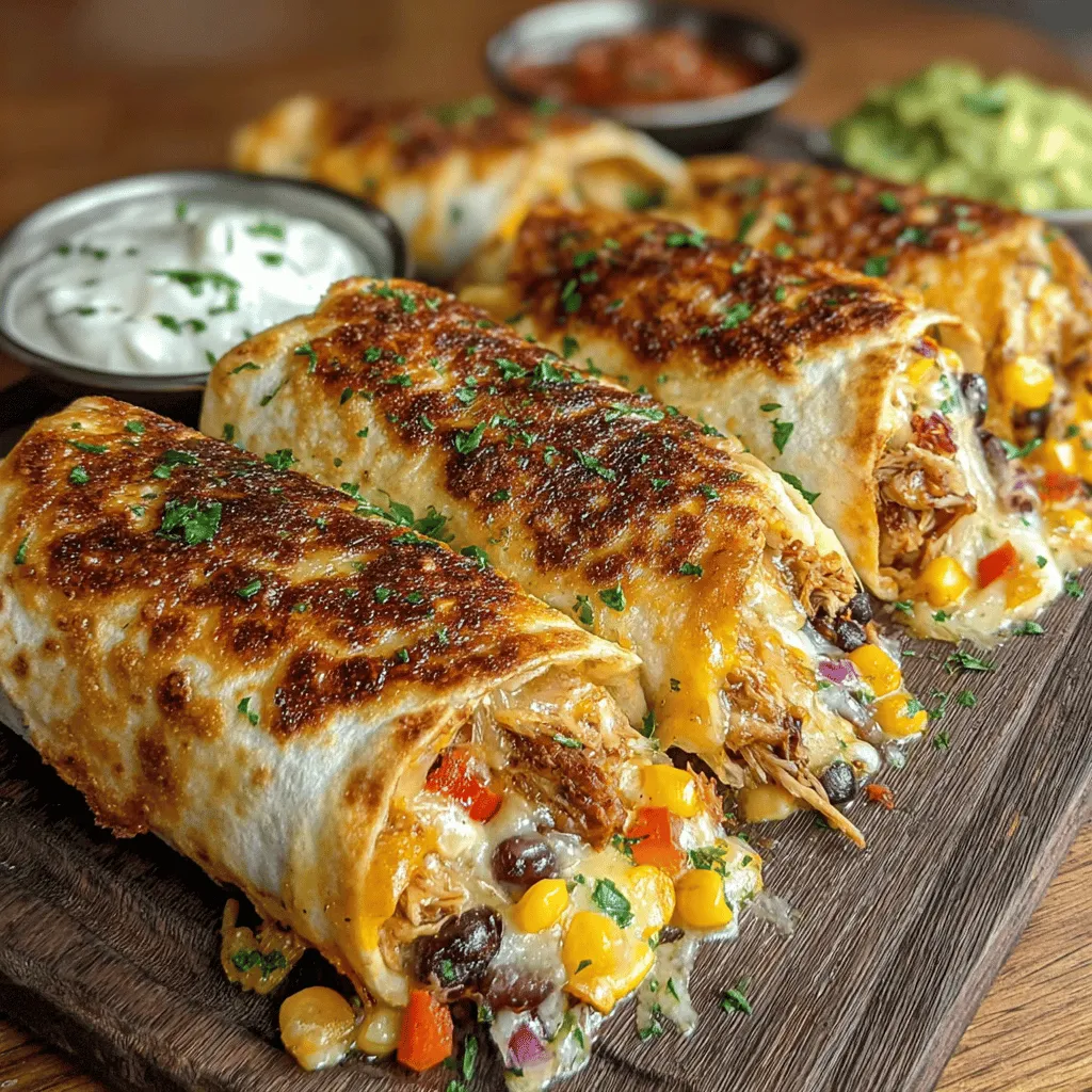 <strong>Shredded Chicken</strong>” /></p>
</p>
<h2>Rolling Tips for Perfect Quesadilla Rollups</h2>
</p>
<p>Creating the ideal Tex-Mex Chicken Quesadilla Rollups begins with how you roll the tortillas. To ensure that your rollups are tightly packed and prevent any spillage of their delicious fillings, follow these essential tips:</p>
</p>
<p>1. <strong>Use the Right Tortillas</strong>: Opt for large flour tortillas, as they are more pliable and can hold more filling without tearing.</p>
</p>
<p>2. <strong>Spread Evenly</strong>: When spreading your mixture onto the tortilla, make sure to leave a small border around the edges. This helps in rolling them tightly without any filling oozing out.</p>
</p>
<p>3. <strong>Tight Rolling Technique</strong>: Start rolling from the edge closest to you, pulling it tightly as you go. As you roll, gently press down to compact the filling. This ensures a satisfying bite and keeps everything together.</p>
</p>
<p>4. <strong>Seal the Edges</strong>: Once you’ve rolled it up, you can use a little bit of the cream cheese mixture to seal the edge of the tortilla. This acts as glue and keeps the rollup intact during cooking.</p>
</p>
<p>5. <strong>Rest Before Cooking</strong>: Allow your rolled tortillas to rest seam-side down for a few minutes. This helps them to hold their shape and makes them easier to handle when transferring to the skillet.</p>
</p>
<h2>Cooking Techniques for Achieving Golden Perfection</h2>
</p>
<p>The cooking technique you choose can greatly impact the flavor and texture of your Tex-Mex Chicken Quesadilla Rollups. Here are some tips to achieve that perfect golden brown exterior:</p>
</p>
<p>– <strong>Use Olive Oil or Cooking Spray</strong>: Lightly grease your skillet with olive oil or cooking spray before placing the rollups. Olive oil adds a subtle flavor and helps achieve a crispy texture, while cooking spray provides a lower-calorie option.</p>
</p>
<p>– <strong>Preheat the Skillet</strong>: Make sure your skillet is preheated over medium heat before adding the rollups. This ensures they cook evenly and develop that sought-after golden crust.</p>
</p>
<p>– <strong>Cooking Time</strong>: Cook the rollups for about 3-4 minutes on each side. Keep an eye on them, as the heat can vary depending on your stove. You want them to be golden brown and crisp, but not burnt.</p>
</p>
<p>– <strong>Press Down Gently</strong>: While cooking, you can press down slightly on the rollups with a spatula. This helps to flatten them and ensures that all sides get an even crispness.</p>
</p>
<h2>Serving Suggestions</h2>
</p>
<p>To elevate your dining experience, consider pairing your Tex-Mex Chicken Quesadilla Rollups with complementary dips. Here are some popular suggestions:</p>
</p>
<p>– <strong>Salsa</strong>: A fresh, chunky salsa made from tomatoes, onions, and cilantro adds a refreshing contrast to the warm, cheesy rollups.</p>
</p>
<p>– <strong>Guacamole</strong>: Creamy guacamole made from ripe avocados, lime juice, and spices provides a rich texture that balances the crispy quesadilla rollups.</p>
</p>
<p>– <strong>Sour Cream</strong>: A dollop of sour cream can add a cooling element, especially if your rollups are on the spicy side.</p>
</p>
<p>– <strong>Hot Sauce</strong>: For those who enjoy an extra kick, serve with a variety of hot sauces so guests can customize their heat levels.</p>
</p>
<h2>Cooking Time and Serving Size</h2>
</p>
<p>Understanding the prep and cooking time is essential for meal planning. Here’s a quick overview:</p>
</p>
<p>– <strong>Prep Time</strong>: Approximately 20 minutes</p>
<p>– <strong>Cook Time</strong>: About 15-20 minutes</p>
<p>– <strong>Total Time</strong>: 35-40 minutes</p>
<p>– <strong>Serving Size</strong>: This recipe makes about 4 servings, with each serving consisting of 2-3 rollups, depending on appetite.</p>
</p>
<h2>Nutritional Information</h2>
</p>
<p>Nutritional content is an important factor to consider when enjoying Tex-Mex Chicken Quesadilla Rollups. Here’s a breakdown per serving:</p>
</p>
<p>– <strong>Calories</strong>: Approximately 350-400 calories</p>
<p>– <strong>Protein</strong>: About 25 grams, thanks to the chicken and cheese</p>
<p>– <strong>Fats</strong>: Roughly 15 grams, primarily from cheese and olive oil</p>
<p>– <strong>Carbohydrates</strong>: Around 35 grams from the tortillas and any added beans or vegetables</p>
</p>
<p>The health benefits of this dish are noteworthy, particularly the protein and fiber content. Chicken is an excellent source of lean protein, which is essential for muscle repair and growth. Additionally, black beans, often included in the filling, are high in fiber, promoting digestive health and keeping you feeling full longer.</p>
</p>
<h2>Creative Variations of the Recipe</h2>
</p>
<p>One of the best aspects of Tex-Mex Chicken Quesadilla Rollups is their versatility. Here are some ways to customize this dish to suit different tastes or dietary needs:</p>
</p>
<h3>Vegetarian Option</h3>
</p>
<p>For a vegetarian twist, consider substituting the chicken with grilled vegetables such as zucchini, bell peppers, and onions. Alternatively, you can use tofu marinated in your favorite spices or sauces to add protein and flavor without meat.</p>
</p>
<h3>Spicy Twist</h3>
</p>
<p>If you love spice, amp up the heat by adding sliced jalapeños or a few dashes of your favorite hot sauce directly into the filling. You can also use pepper jack cheese instead of regular cheese to infuse extra flavor and spice.</p>
</p>
<h3>Customizable Fillings</h3>
</p>
<p>Encourage experimentation with various fillings to make the dish your own. Here are some ideas:</p>
</p>
<p>– <strong>Proteins</strong>: Try using shredded beef, pulled pork, or shrimp for a different flavor profile.</p>
<p>– <strong>Vegetables</strong>: Seasonal veggies like spinach, corn, or roasted sweet potatoes can add unique flavors and nutritional benefits.</p>
<p>– <strong>Cheeses</strong>: Mix different cheeses, such as cheddar, Monterey Jack, or even feta for a Mediterranean twist.</p>
</p>
<h2>Conclusion</h2>
</p>
<p>Tex-Mex Chicken Quesadilla Rollups are a versatile and delicious dish that can easily be adapted to fit various tastes and dietary needs. With their delightful combination of flavors and textures, these rollups are perfect for any occasion, whether served as an appetizer, snack, or main dish.</p>
</p>
<p>By following this easy recipe and exploring the suggested variations, home cooks can bring a taste of Tex-Mex into their kitchens, delighting family and friends alike. Enjoy the simplicity and satisfaction of creating this dish that not only pleases the palate but also brings joy to any gathering. With a little creativity and the right ingredients, you can make Tex-Mex Chicken Quesadilla Rollups a staple in your meal rotation. Happy cooking!</p>
</div>