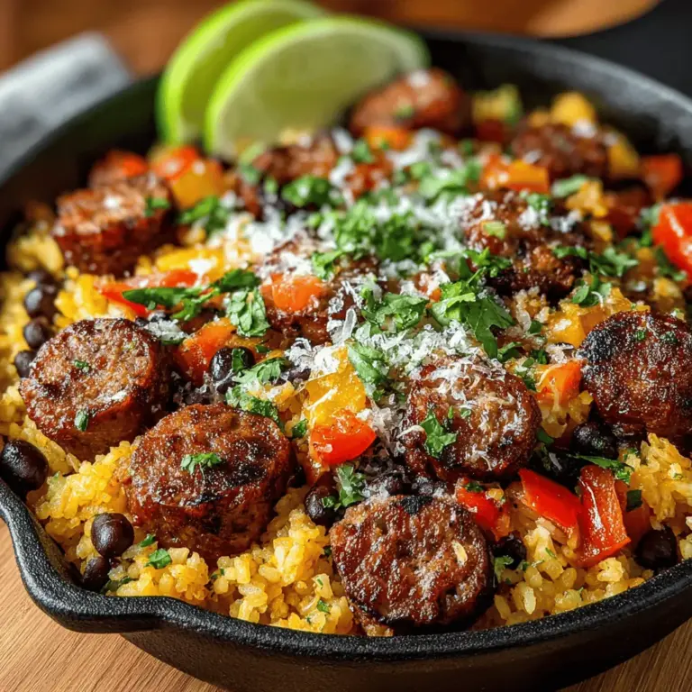 There’s something undeniably appealing about a one-pan meal that bursts with flavor and color, and the Fiery Fiesta Sausage, Bean & Rice Skillet delivers just that. This dish combines the hearty taste of spicy Italian sausage with the earthy richness of black beans and the comforting texture of fluffy rice. It’s a vibrant medley that not only satisfies the palate but also makes meal preparation a breeze. Whether you’re hosting a casual dinner party, looking for a quick weeknight dinner, or preparing for a festive gathering, this skillet recipe is versatile enough to fit any occasion.
