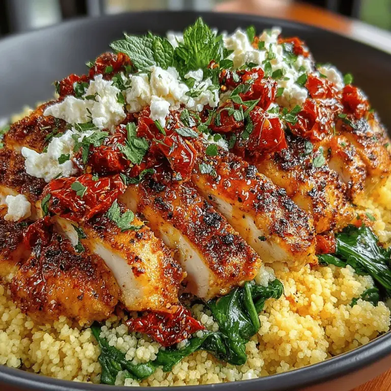Discover the vibrant and delicious world of Mediterranean cuisine with this Sun-Dried Tomato Chicken Couscous recipe. This dish combines succulent chicken, hearty couscous, and a medley of fresh ingredients, making it not only a feast for the eyes but also a flavorful experience for your palate. Perfect for a weeknight dinner or a special gathering, this recipe is designed to be both easy to prepare and satisfying. With its bright flavors and colorful presentation, this dish is sure to impress your family and friends.
