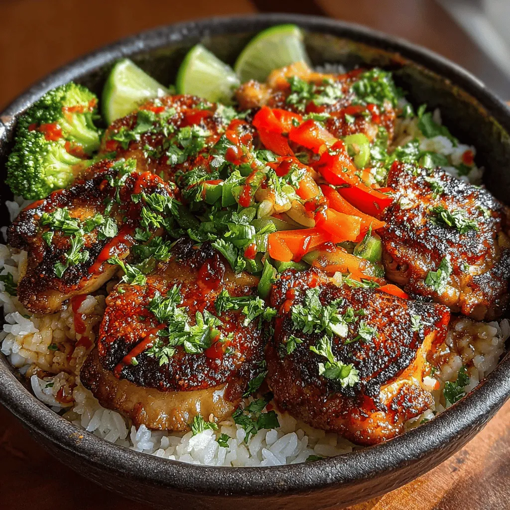 Thai cuisine is celebrated worldwide for its vibrant flavors, aromatic spices, and harmonious balance of sweet, sour, salty, and spicy elements. Among the myriad of delightful dishes it offers, Fiery Thai Chicken Rice Bowls stand out as a perfect representation of this culinary tradition. This recipe artfully combines marinated chicken, an array of colorful vegetables, and fragrant jasmine rice, creating a wholesome and satisfying meal that is suitable for any occasion. Whether you're whipping up a quick weeknight dinner or impressing friends at a gathering, these rice bowls promise to deliver a burst of flavors that will leave everyone craving more.